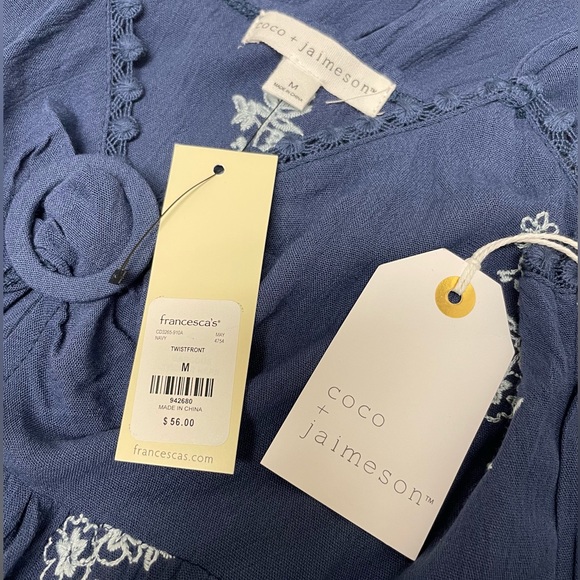 coco + jaimeson Navy with Floral Embroidery Twist Front Minidress NWT - Picture 3 of 4